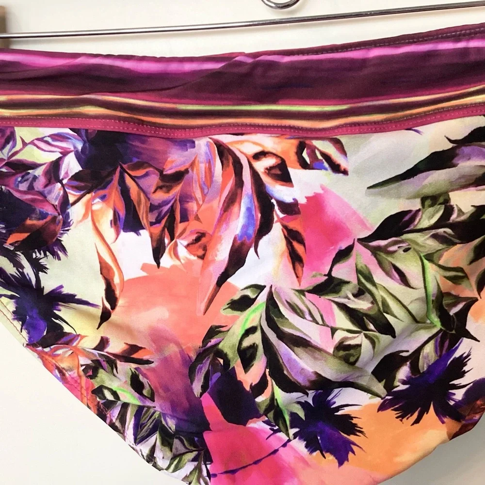 NWT Title Nine Tropical Floral Print Bikini Bottom - Pink - L